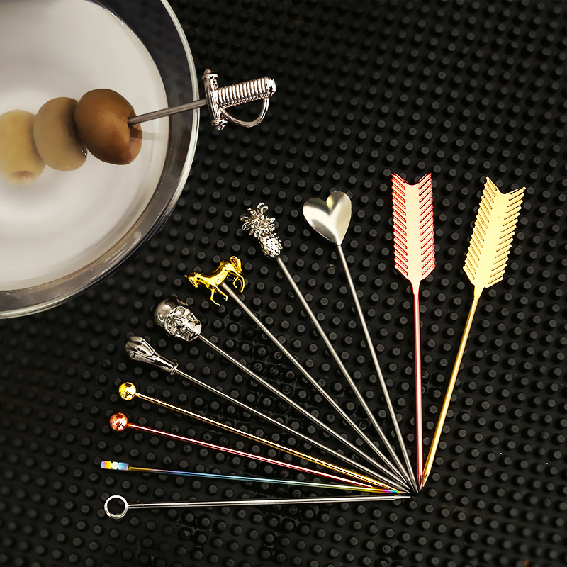 Bitters Bottle Set - Cocktail Pick Stainless Steel Fruit Sticks