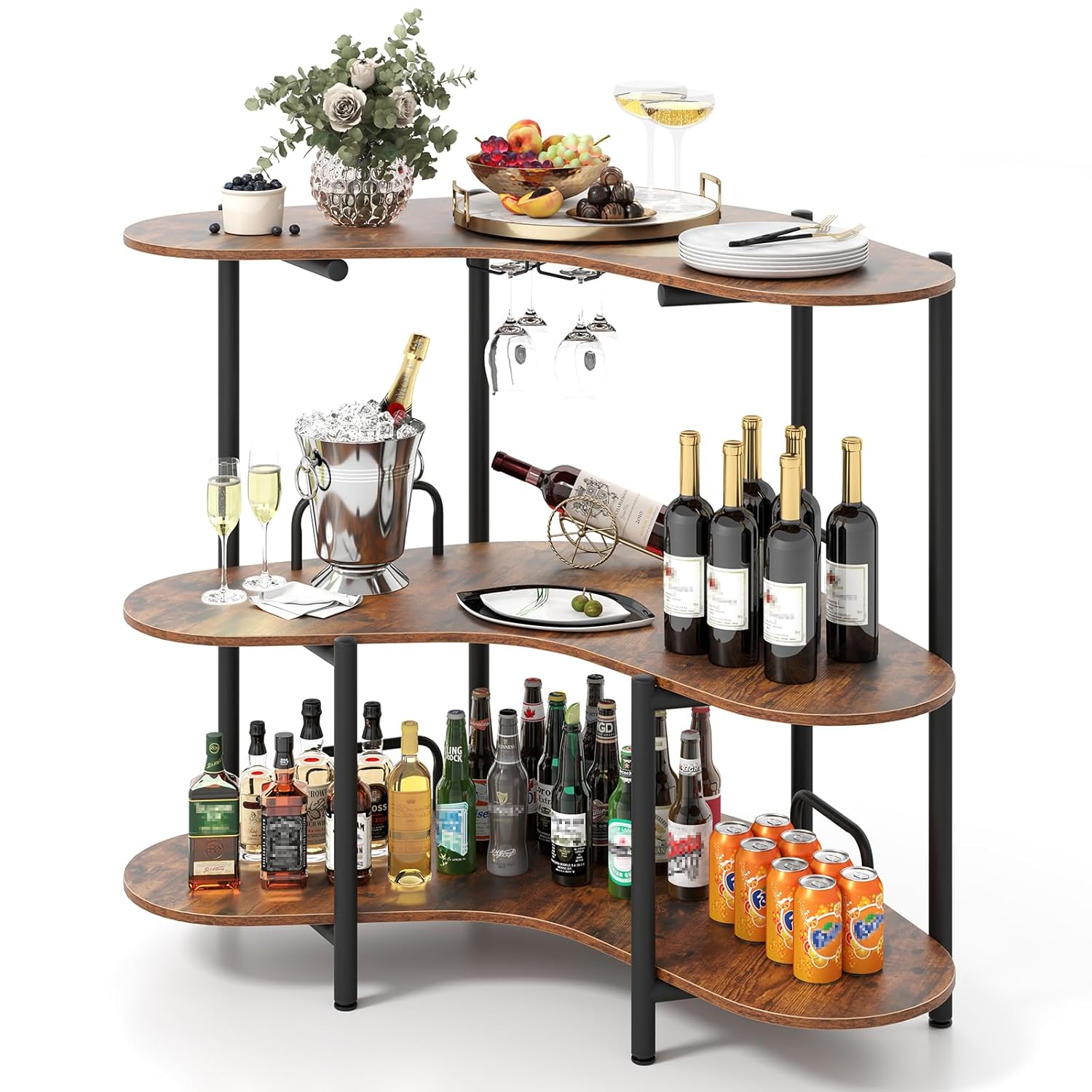 Home Bar Shelves - 3-Tier Bar Table, Corner Bar Cabinet,
