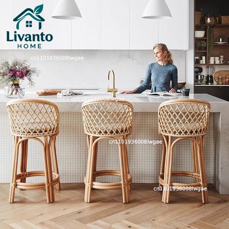 Natural Rattan Bar Stools with - Home Bar Seating reseña y precio