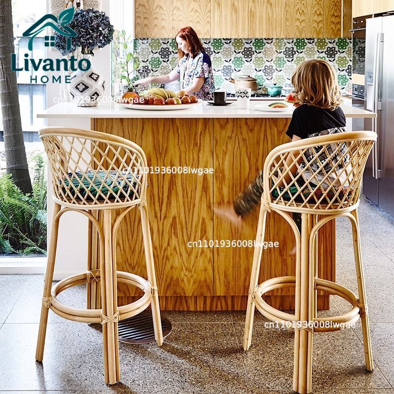 Natural Rattan Bar Stools with - Home Bar Seating reseña y precio