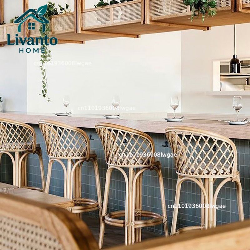 Natural Rattan Bar Stools with - Home Bar Seating reseña y precio