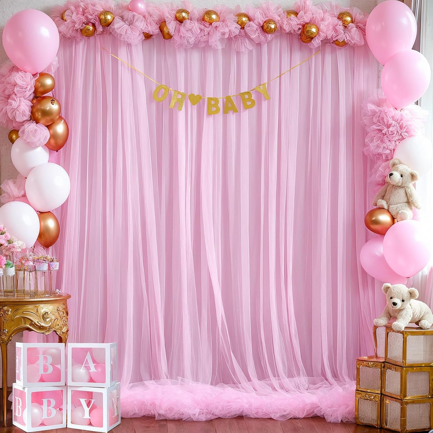 Pink Tulle Backdrop Curtain fo - Home Bargains reseña y precio
