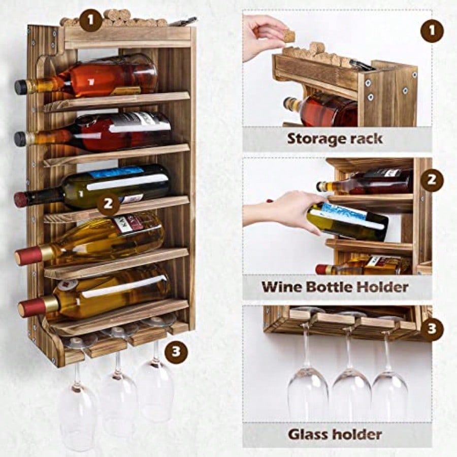 Wine Rack Wall Mounted WoodAlc - Home Bar Shelves reseña y precio