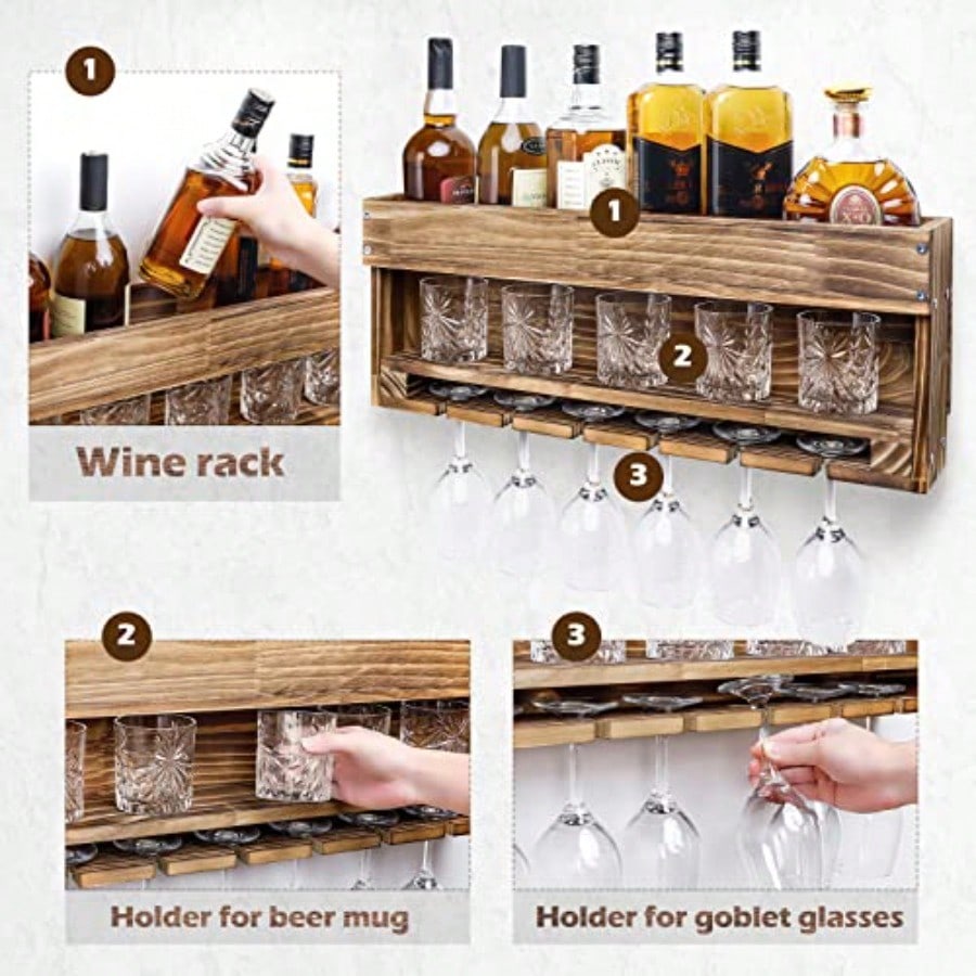 Wine Rack Wall Mounted WoodAlc - Home Bar Shelves reseña y precio