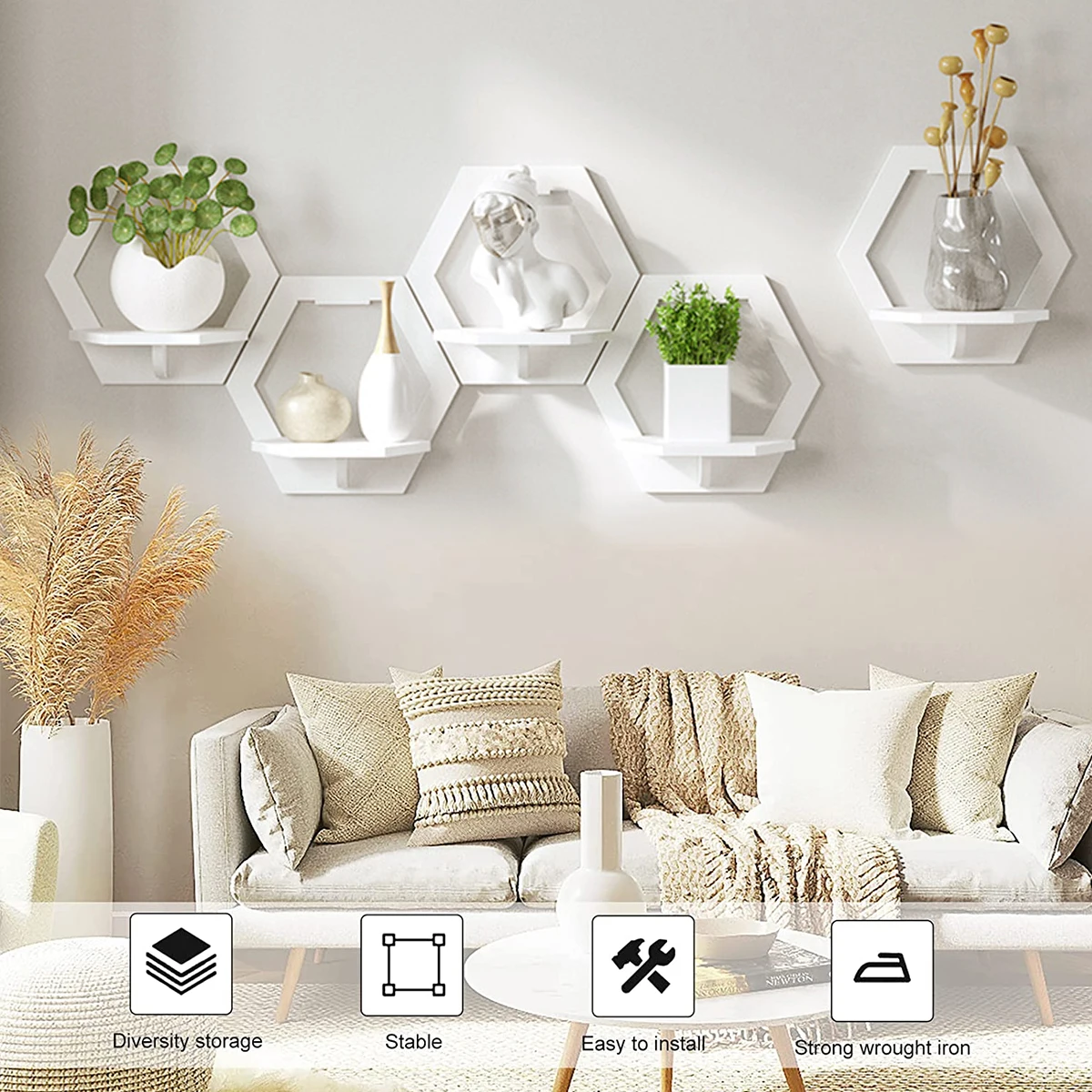3Pcs Hexagon Wall Shelf Punch  - Home Bar Shelves reseña y precio