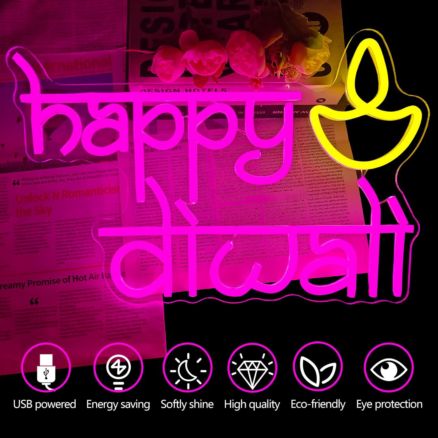 Happy Diwali Neon Sign USB Pow - Home Bar Signs reseña y precio
