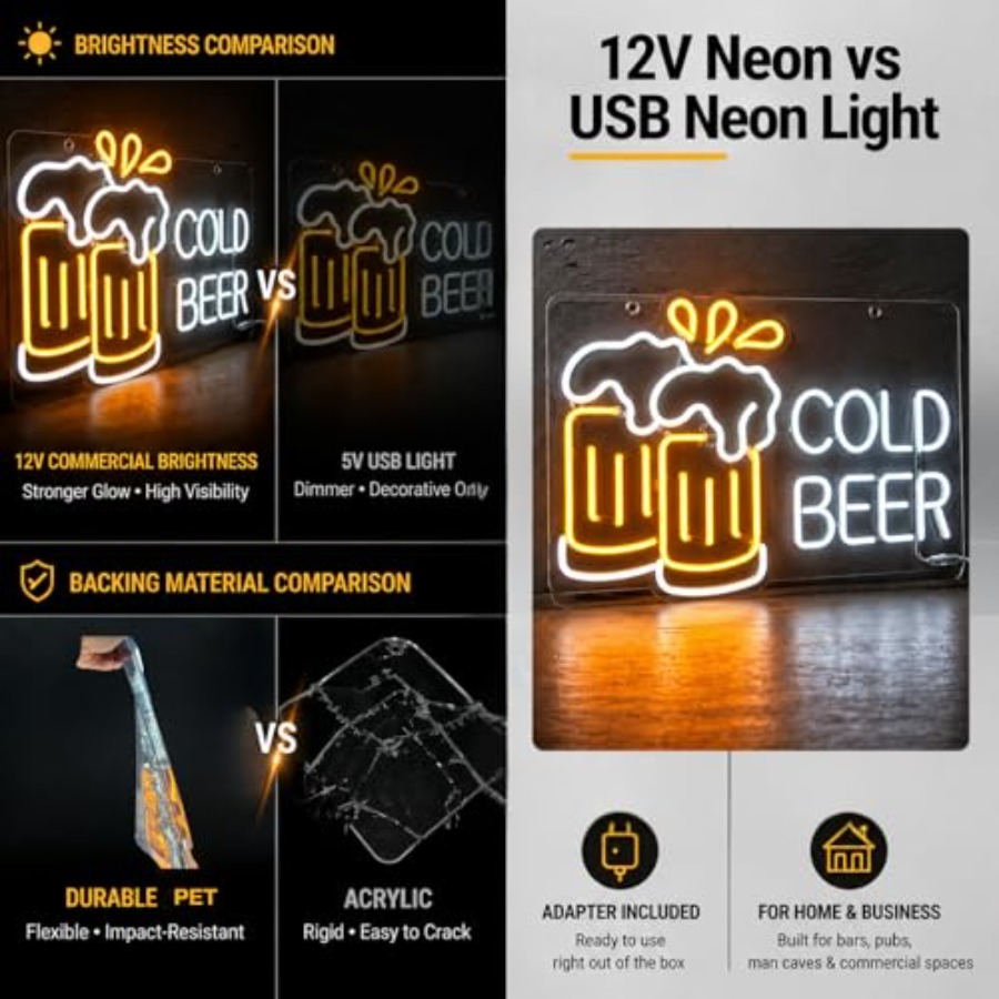 Cold Beer Neon Sign for Busine - Home Bar Signs reseña y precio