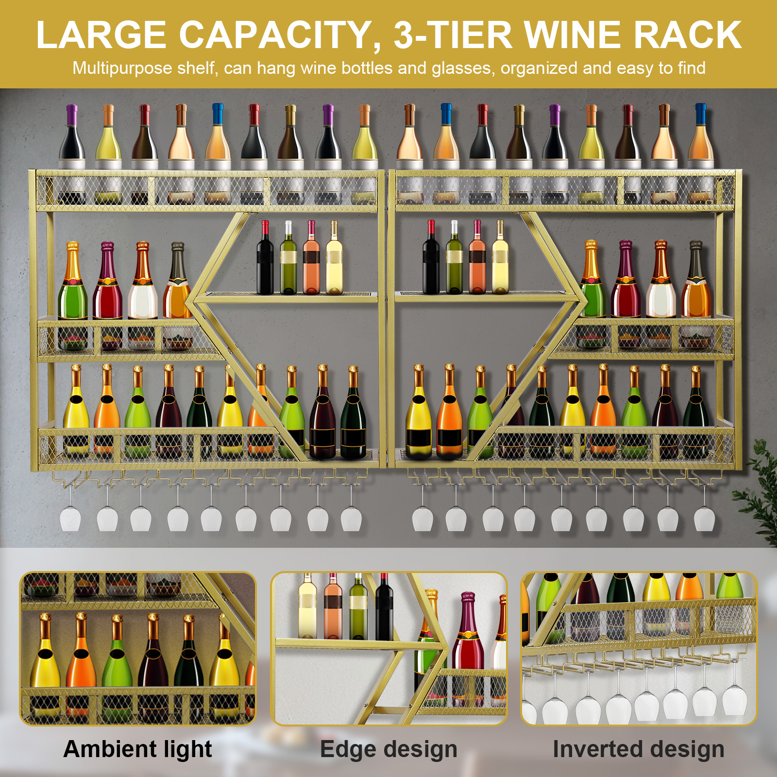 Metal Wine Storage Rack Wall M - Home Bar Shelves reseña y precio
