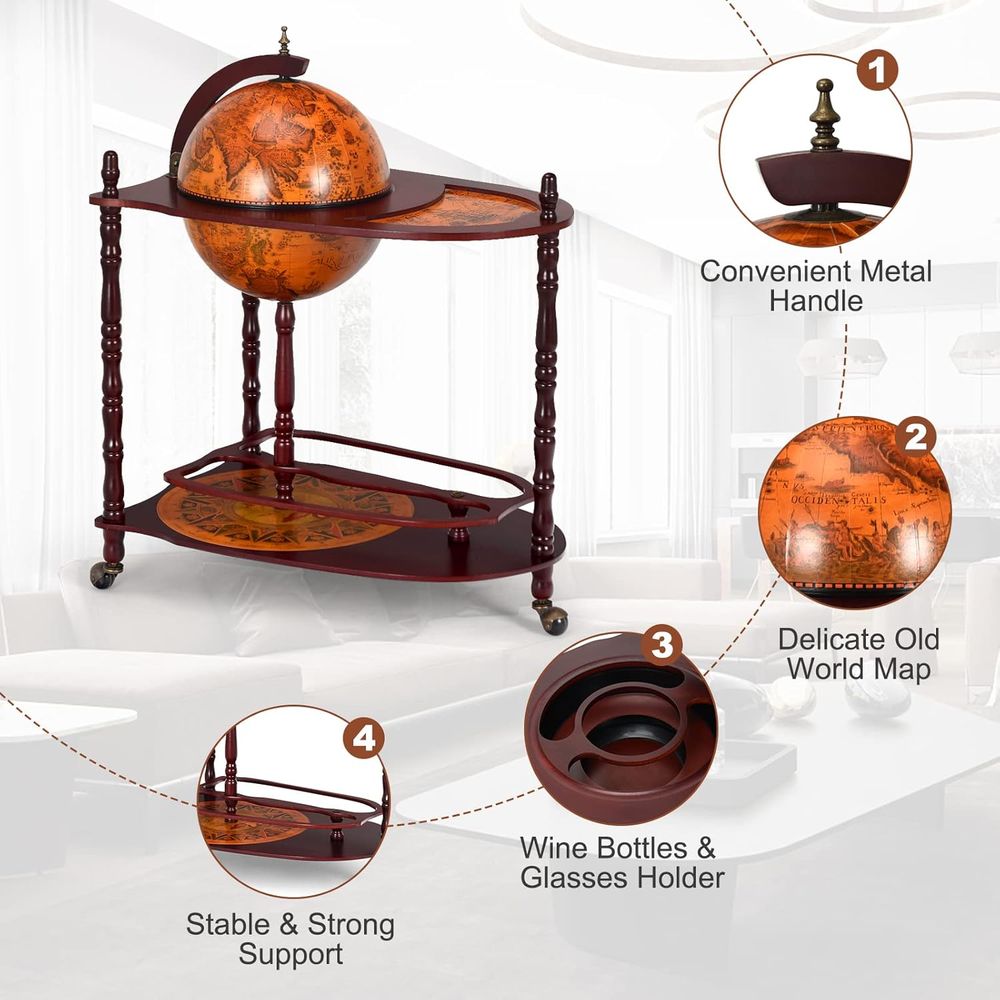 Vintage 34.5 Wheeled Globe Bar - Home Bar Shelves reseña y precio