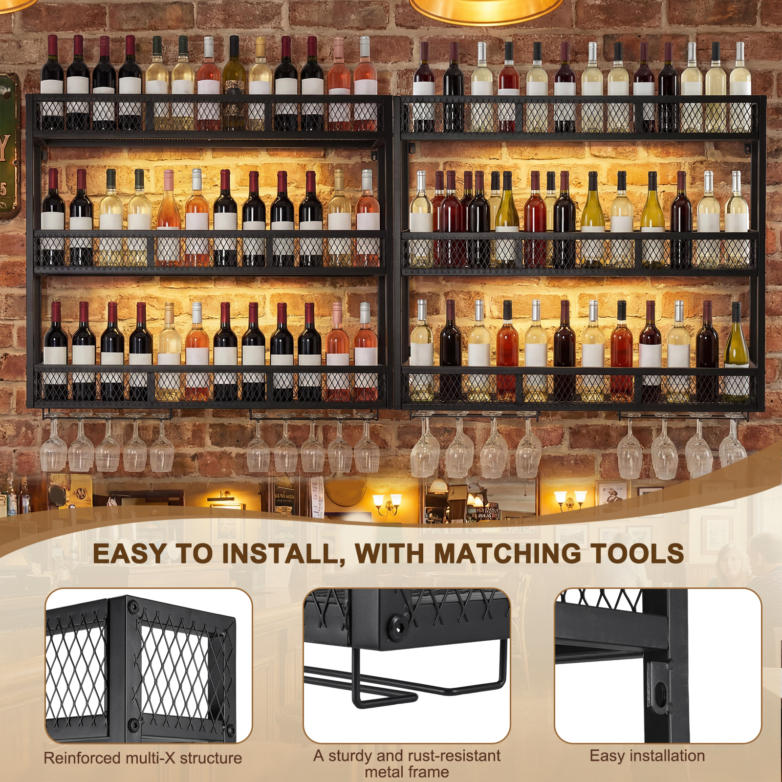 39in 3-Tiers Wall Mounted Wine - Home Bar Shelves reseña y precio