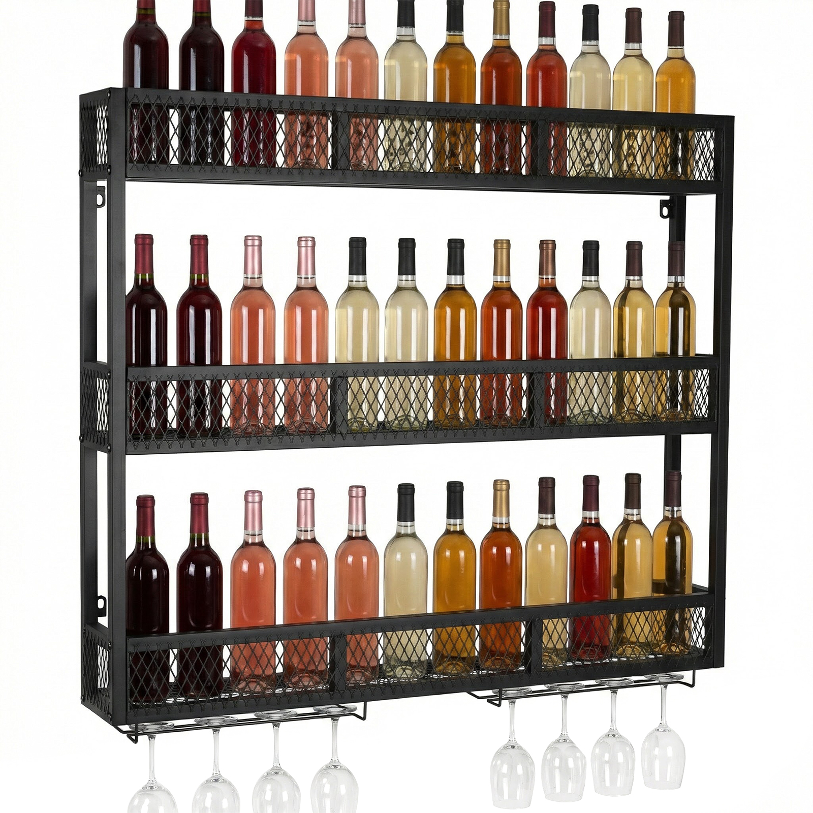 39in 3-Tiers Wall Mounted Wine - Home Bar Shelves reseña y precio