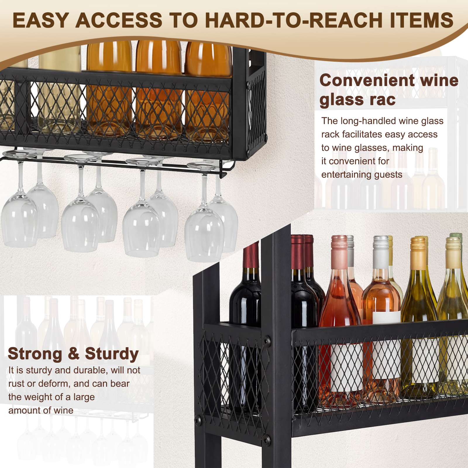 39in 3-Tiers Wall Mounted Wine - Home Bar Shelves reseña y precio