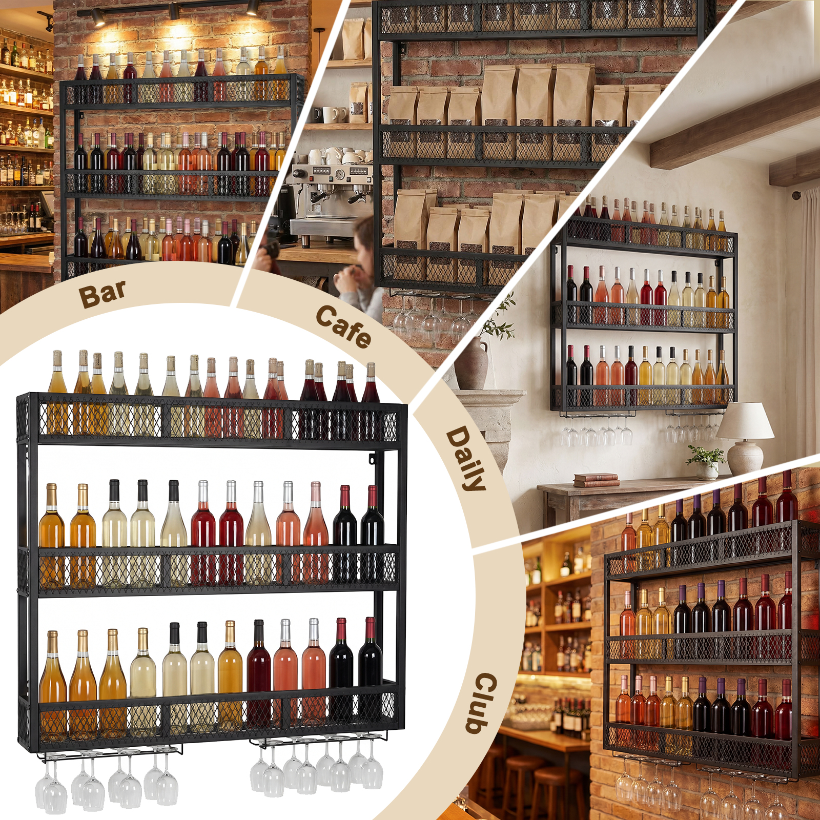 39in 3-Tiers Wall Mounted Wine - Home Bar Shelves reseña y precio