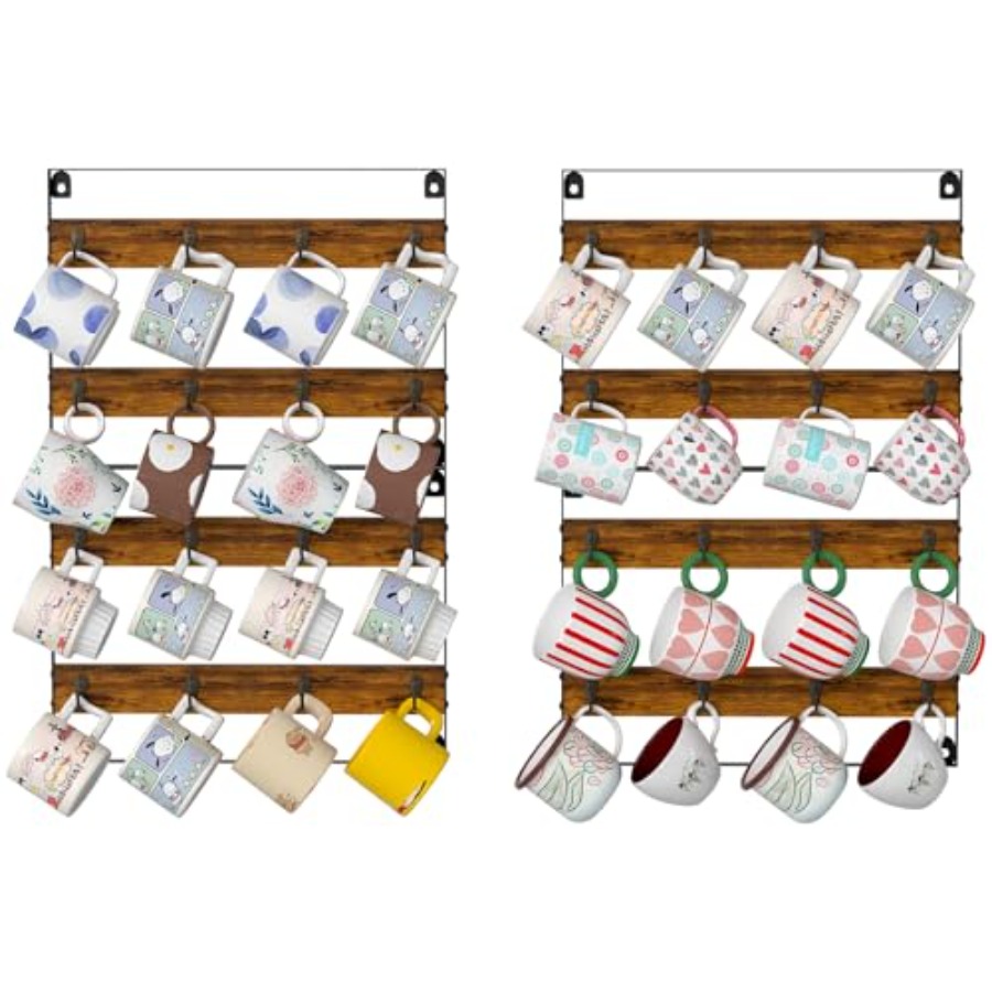 Rustic Wood Coffee Mug Rack -  - Home Bar Shelves reseña y precio