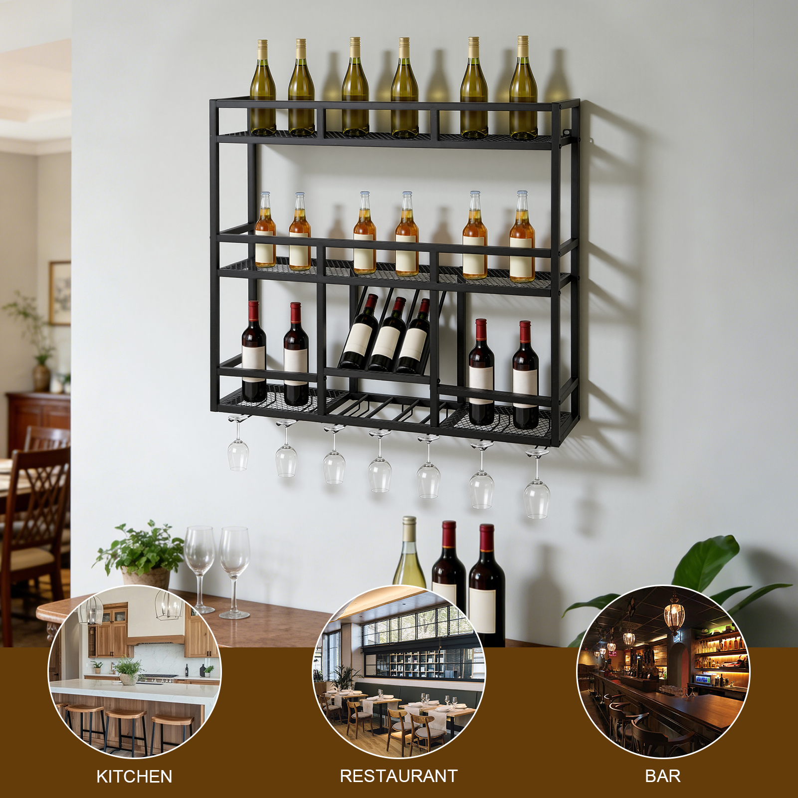 3 Tiers Wall Mounted Wine Rack - Home Bar Shelves reseña y precio
