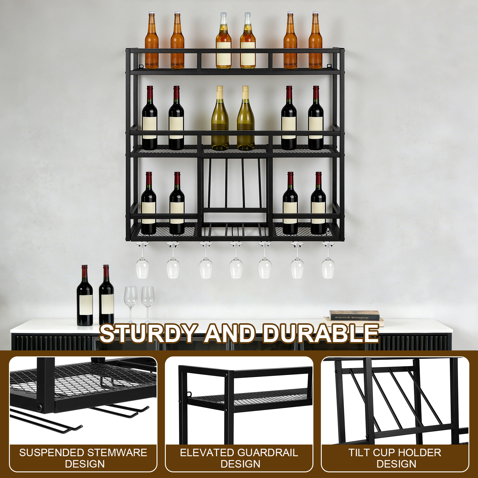 3 Tiers Wall Mounted Wine Rack - Home Bar Shelves reseña y precio